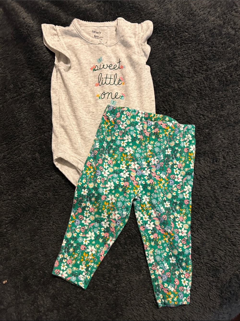 Carter's Gray Bodysuit with Green Floral Leggings